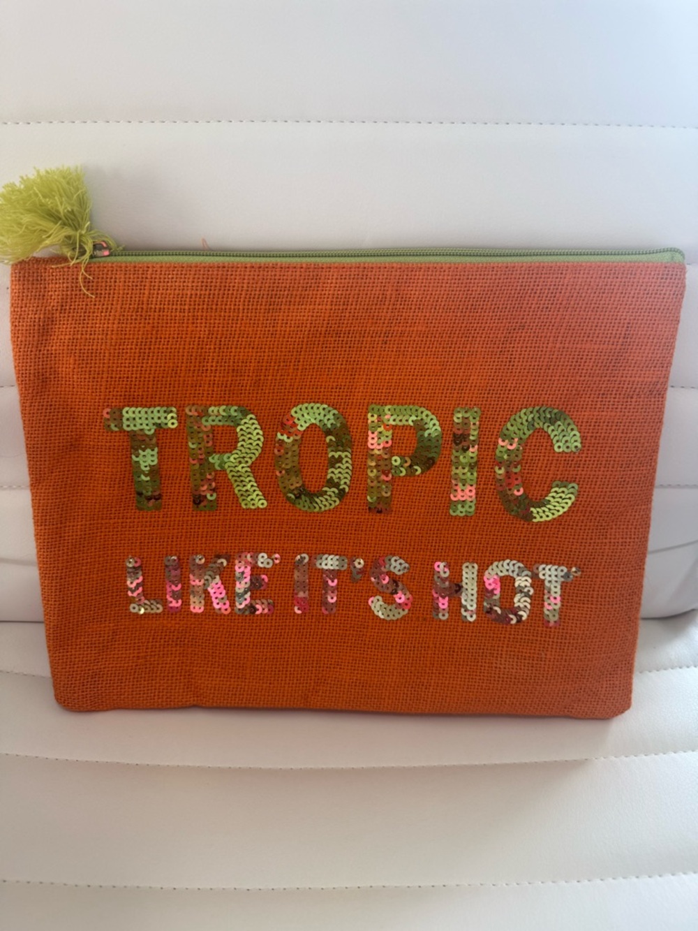 Sequin 'TROPIC' Zip Pouch in Bright Orange